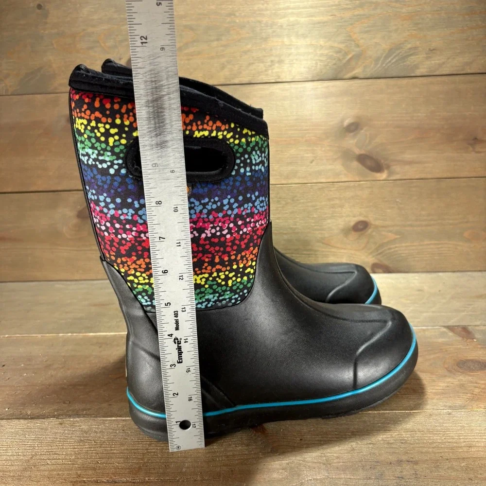 Bogs Classic II Girls size 6 shoes Black waterproof Rainbow snow boots